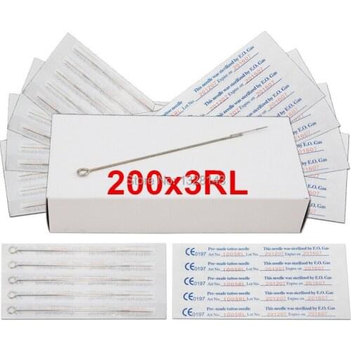 Wholesale 200PCS Disposable Sterilized Tattoo Needles Stainless Steel tattoo needle 3RL Round Liner Freeshipping