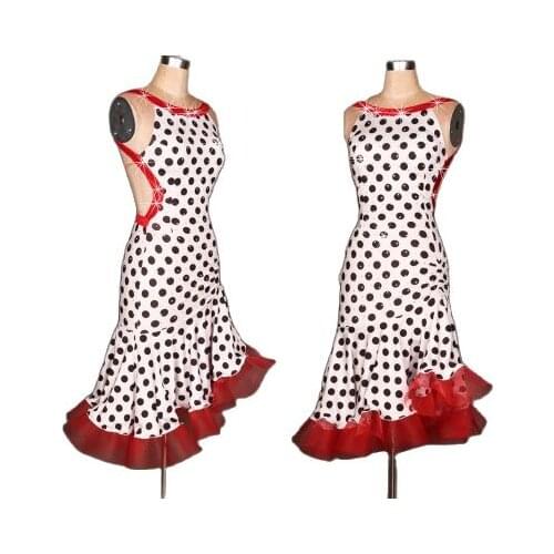 2017 White Rumba Salsa dots sleeveless dance dress Ballroom Dance dresses latin standard costume for adult Competition Dancewear