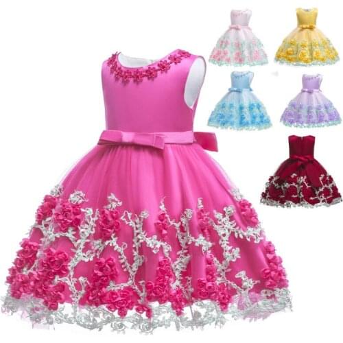 Baby Girls Dresses Toddler 3D Flowers Birthday Christening Party Dresses Formal Kids Clothes Christmas Gift