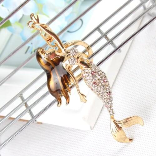 Mermaid Beauty Sea Girl Fish Pendant Charm Crystal Purse Bag Car Key Ring Chain Friend Girl Wedding Party Gift