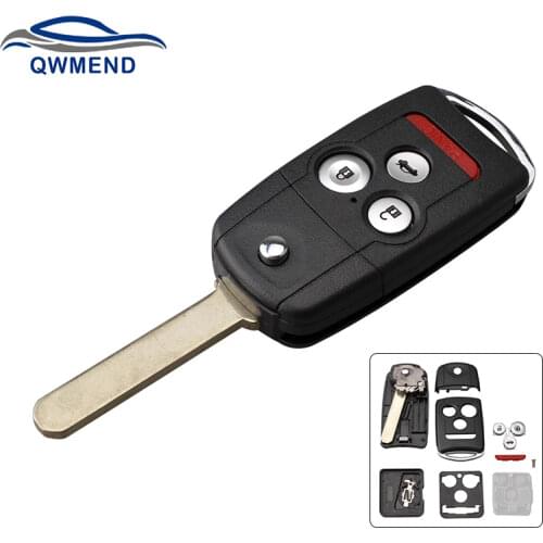 BHKEY 3+1 Buttons Remote Flip Car Key Fob Shell Case w/ Uncut Blade For Honda/Accord/Acura TL TSX MDX RDX ZDX 2007 2008 2009