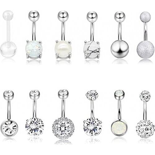 14G 10MM 3/8 Inch 316L Surgical Steel Belly Button Rings Belly Earring CZ Opal Navel Rings Barbell Body Piercings Jewelry Oreja