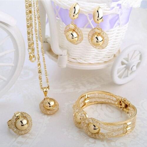 Mesh Rhinestone Necklace Bracelet Stud Earrings Open Ring Bridal Jewelry Set