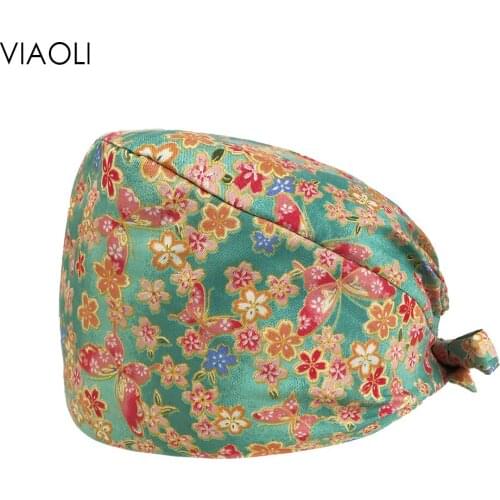 Viaoli new Unisex scrub caps women cotton Flowers print hat adjustable Scrub hat beauty salon nursing caps laboratory Scrub Cap