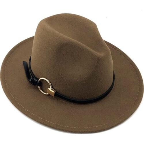 Womens hat simple wide-brimmed fedora hat autumn and winter solid color wool felt hat mens panama jazz hat knot wedding hat