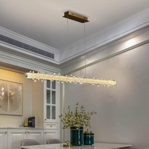 YOOGEE Modern LED Chandelier for Dining Room Kitchen Island Bar Hanging Crystal Elongate Lamp Home Decor Lighting Fixtures