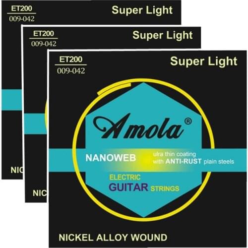 Amola 3sets/lot ET200 .009-.042 Electric Guitar strings nickel alloy wound musical instruments guitar accessories super light