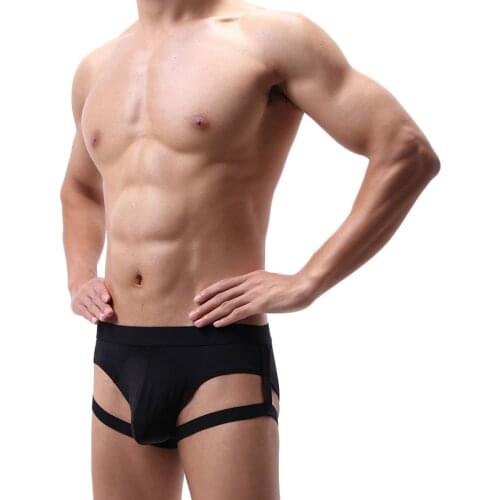 Sexy Men Ice Silk Briefs Underwear Bulge Penis Pouch Panties Leg Ring Straps with Harness Belt Male Underpants Lingerie hombre
