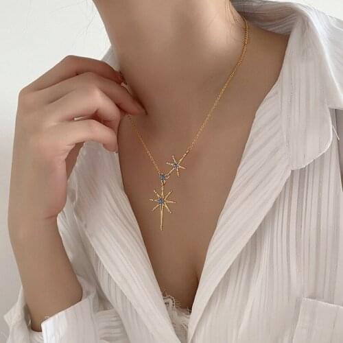 U-Magical 2021 Temperament Star Blue Rhinestone Pendant Necklace for Women Statement Exquisite Gold Metallic Necklace Jewellery