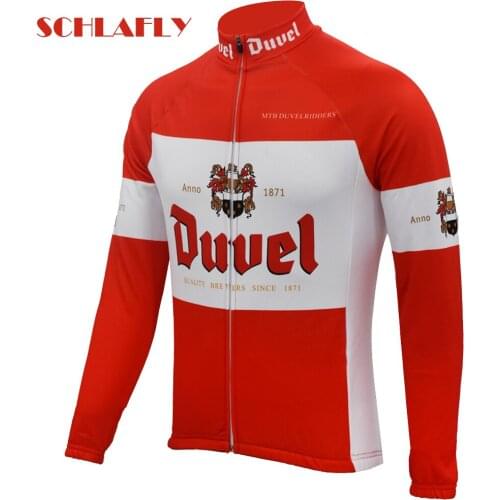 Duvel beer mevn red cycling jersery long sleeve retro bike winter fleece wool & no fleece bicycle clothing schlafly autumn