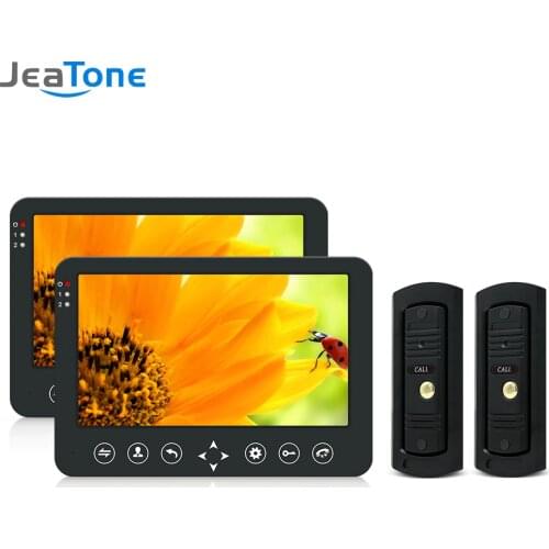 Jeatone 10 Inch Smart Video Door Phone Intercom System with 2 Night Vision Monitor + 2x 960P Rainproof Doorbell Camera for Home