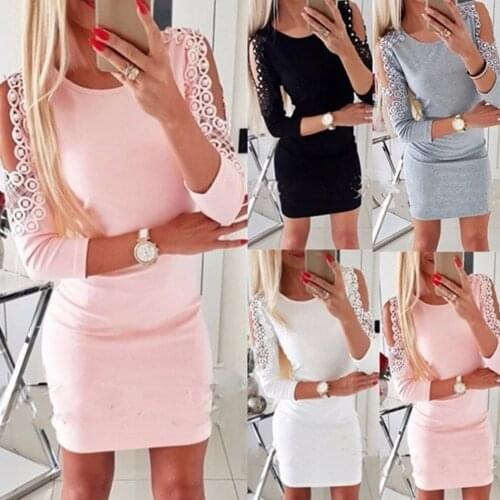 Embroidered Lace Floral Appliques Dress Cold Shoulder Mini Bodycon Dress Women Sukienka Long Sleeve Evening Elegant Dress Tight