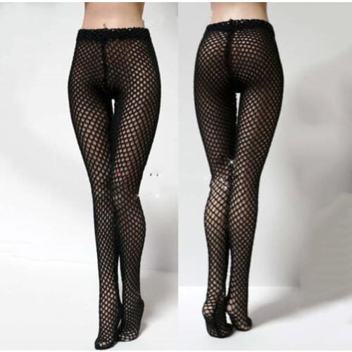1/6 Scale Female Figure Accessory Sexy Black Long Fishnet Socks Ultra-thin Elastic Stockings Pantyhose For 12'' Figure Body