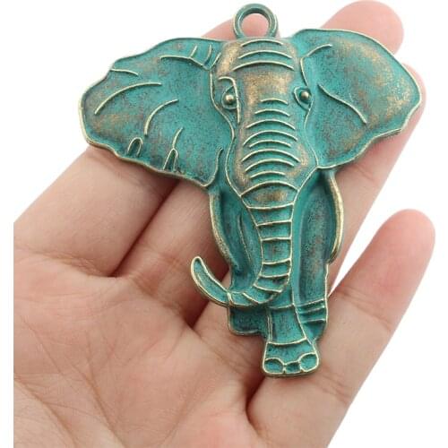 2pcs Elephant Charms Pendant 71x63mm Antique /Verdigris Patina Color For Handmade Necklace Jewelry Findings Making Gifts
