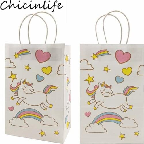 Chicinlife 5Pcs Unicorn Paper Bags Kids Birthday Party Cookie Candy Treat Gift Bags Wedding Unicorn Party Decoration Supplies