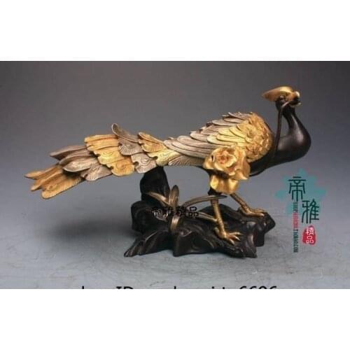 6 China Royal Bronze 24K Gold Gild Silver Peacock Rosefinch peafowl Bird Statue