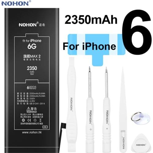 Nohon Battery For iPhone 6 iPhone6 6G 2250-2350mAh Max Capacity Li-polymer Built-in Batteries + Tools For Apple iPhone 6 Battery