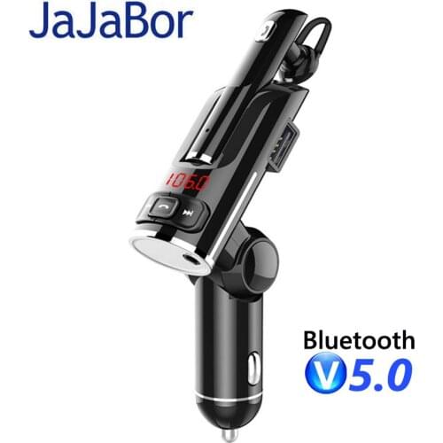 JaJaBor Bluetooth 5.0 Car Kit Headset Private Call FM transmitter Handsfree AUX Audio Music MP3 Player Dual USB Car Charger