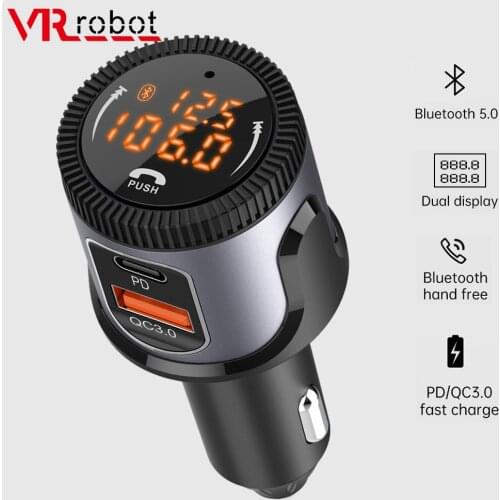 VR robot Bluetooth 5.0 Car MP3 Player FM Transmitter with PD QC 3.0 USB Fast Charging Adapter Wireless Handsfree Car Kit