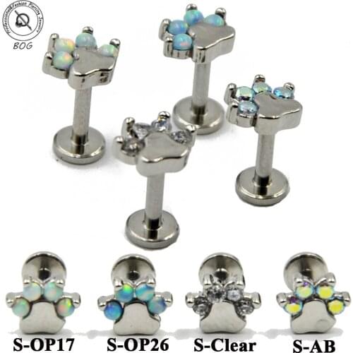 BOG-1PC Surgical Steel Internally threaded Opal&Zircon Flower Ear Cartilage Tragus Helix Piercing Screw Fit Top Labret Lip Ring