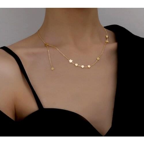 New Simple 316 Stainless Steel Not Fade Chain Necklace Stars Tassel Long Y Pendant Womens Gold Necklaces Choker Banquet Jewelry