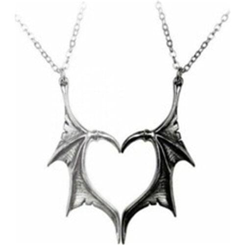 Personality Punk Heart Angel Demon Wing Pendant Necklace for Women Men Lovers Couples Vinatge Statement Link Rope Chain Jewelry