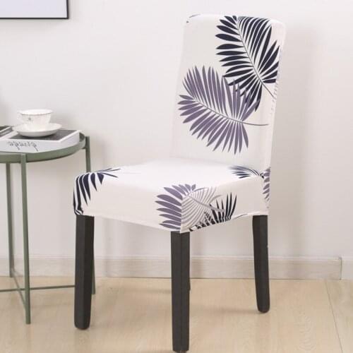 White Leaves Printed Anti-dirty Dining Chair Cover Seat Cover Elastic Stretch Chair Cover fundas para sillas de comedor