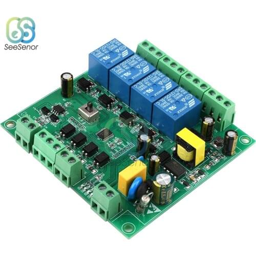 AC 220V Modbus RTU 4 Channel Relay Module Switch RS485/TTL UART Interface Four-Way Input Output DC3.3-24V Optocoupler Signal