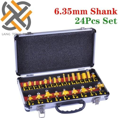 LLT Router Bit For Wood 24pcs Straight Router Bit Set Tungsten Carbide Wood Cutter Trimming Knife Forming Milling Box Case DIY