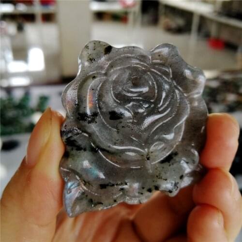 Hot Natural Blue Labradorite Rose Flower Hand Carved Crystal Flowers Healing Stones Gifts Chakra Quartz Crystals Home Decor 1 pc