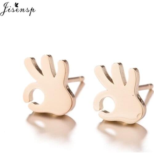 Jisensp Unique Design OK Gesture Stud Earrings Stainless Steel Finger Earrings Fashion Jewelry for Women Accessories Gifts