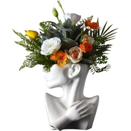 Classic Black White Ceramics Vase Human Head Abstract Half Body Flower Pot Flower Arrangement Human Face Vase Decoration Home