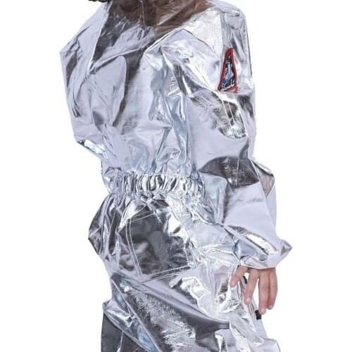 Eraspooky Boys Spaceman One-piece Jumpsuit Silver Astronaut Cosplay Children Pilot Uniform Helmet Halloween Costume Kids Party