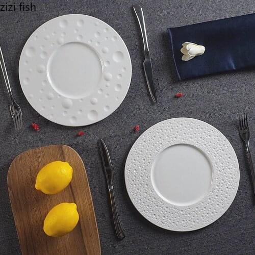 Creative White Round Ceramic Dinner Plate Household Tableware Display Plate Pastry Dessert Cake Plate Kitchen Utensils Porcelain