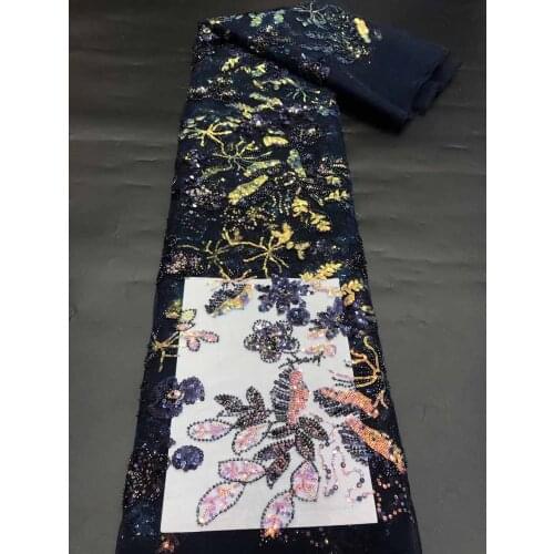 New Lace Fabric Sequin Embroidery French Tulle Mesh Design Sewing Party Dress Fashion Skirt Africa Nigeria 5 Yards Wholesale
