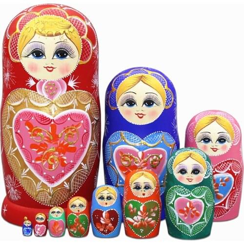 10 Layers/set 22cm Baby Toy Nesting Dolls Wooden Russian Dolls Matryoshka Doll Children Christmas Gift Home Decoration Figurines