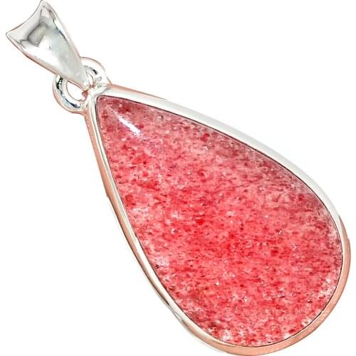 Genuine STRAWBERRY QUARTZ Pendant 925 Sterling Silver, Women Hand Made Fine Jewelry Gift