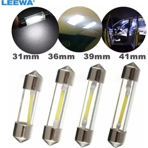LEEWA 100pcs White Car Arrival Durable COB LED Chips C5W 31/36/39/41mm Car Interior Glass Lens Festoon Dome Reading Light #4625
