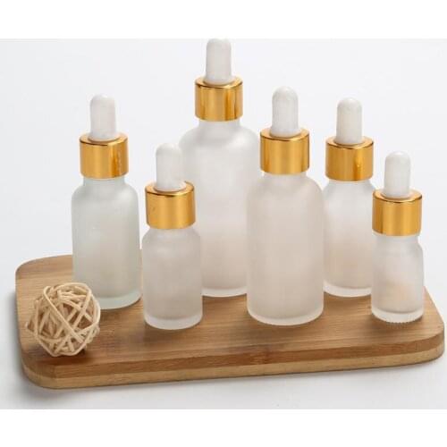 Wholesale Frosted E liquid Cosmetic Essential Oils Glass Bottles 5ml-100ml Refillable Empty Bottle With Pipette Dropper And Gold