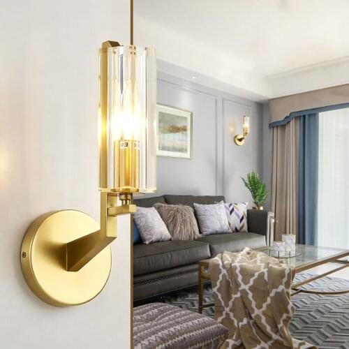 Postmodern copper crystal wall lamp living room bedroom bedside lamp hotel aisle staircase background wall lamp