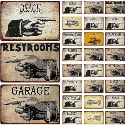Metal Tin Sign Guide Sign Finger Location Wall Decoration Laundry Shop Office Garage Parking Restaurant Vip Room Metal Tin Paint