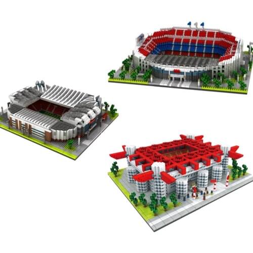 28cm Diamond Camp Nou Old Trafford Football Field Model Building Blocks Challenge architecture Kids DIY Toy Milan Stadium bricks