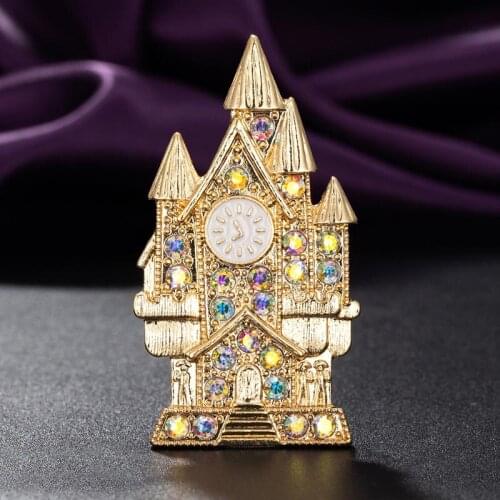 Zlxgirl New Arrival Palace house shape rhinestone crystal pin brooch for men gifts brand tin alloy men scarf pins couple gift