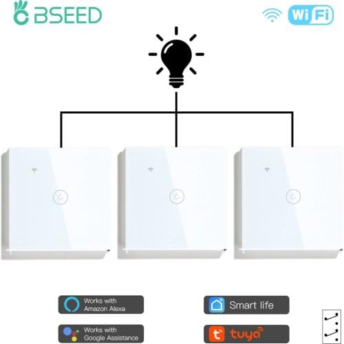 BSEED 3Packs Wifi Touch Switch 1Gang 1/2/3 Way Smart Wall Light Switch Wireless Alexa Switch Google Home APP Switch 3 Positions