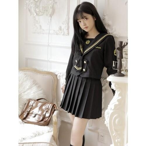 Genuine Defective JK Uniform Skirt Suit Full Set Japanese Girl japanese school uniform sailor shirt school girl skirt