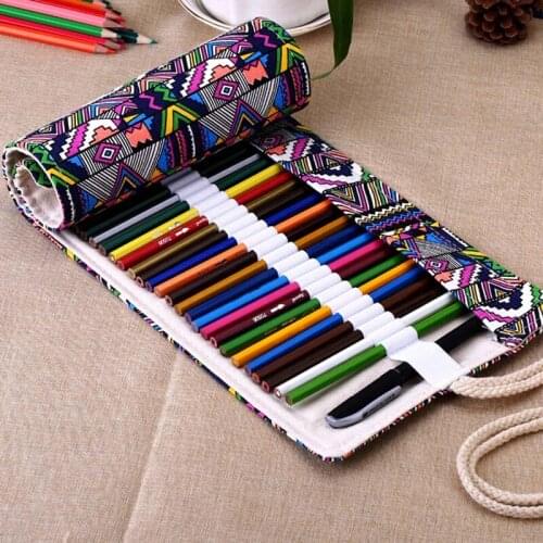New 36/48/72 /12 Holes Canvas Wrap Roll Up Pencil Bag Pen Case Holder Storage Pouch DU55