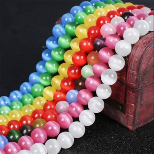 Top Quality 4/6/8/10/12mm Round String Opal Loose Spacer Bead Natural Glass Cat Eye Beads For Clothing Craft Making Accessories