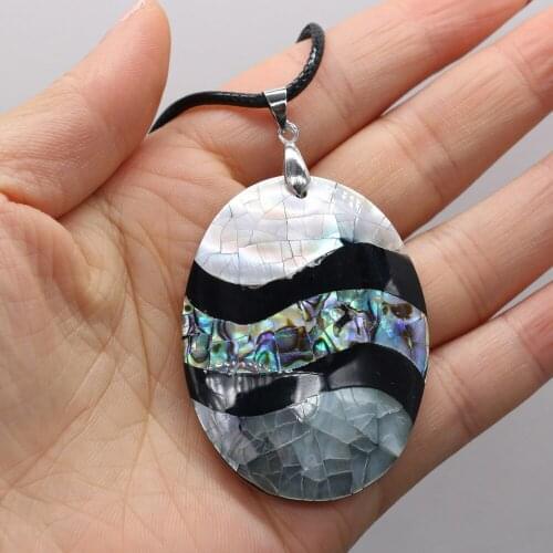 Natural Shell Necklace With Oval Stripe Pendant Leather Cord 2MM Charms For Elegant Women Love Romantic Gift