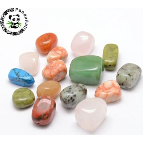 Pandahall 100pcs Natural Stone Beads Half Hole for Jewelry Making About 11~18x14~21x11~16mm Hole:1.2mm