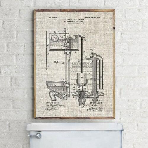 Toilet Cistern Patent Vintage Blueprint Poster And Print Bathroom Decor WC Sign Lavatory Posters Toilet Wall Art Canvas Painting